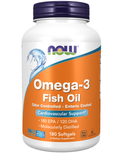 NOW Foods Omega-3, Molecularly Distilled & Enteric Coated - 180 Softgels