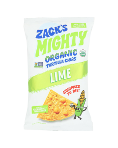 Zacks Mighty Organic Lime Tortilla Chips - Front view