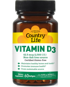 Country Life Vitamin D3 2500 IU, 60 softgels