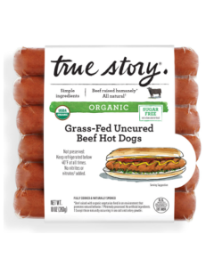 True Story Organic Grass-Fed Uncured Beef Hot Dogs - Front view