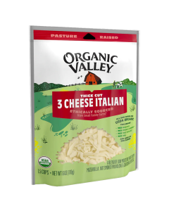 Organic Valley Thick Cut 3 Cheese Shredded Italian Blend - Front view