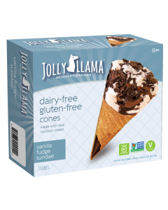 Jolly Llama Dairy Free Vanilla Fudge Sundae Ice Cream Cone