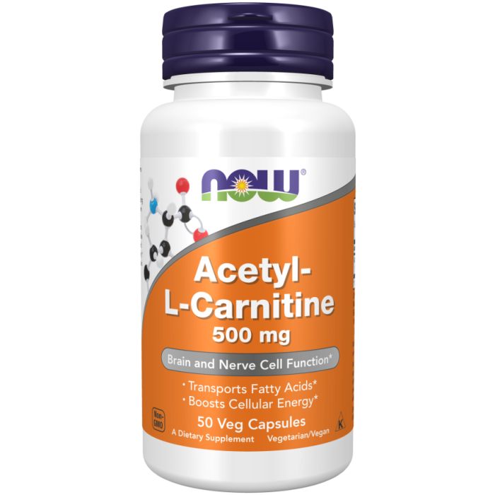 NOW Foods Acetyl-L-Carnitine 500 mg - 50 Veg Capsules