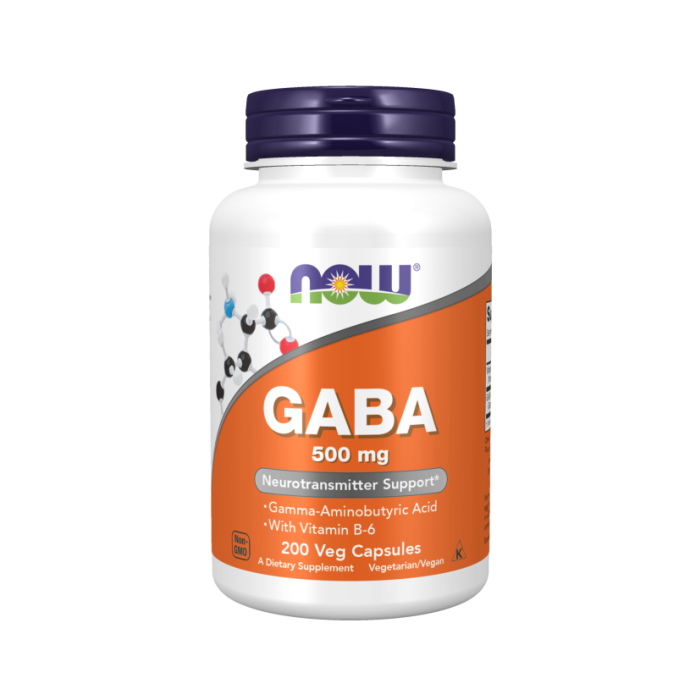 NOW Foods GABA 500 mg + B-6 - 200 Veg Capsules