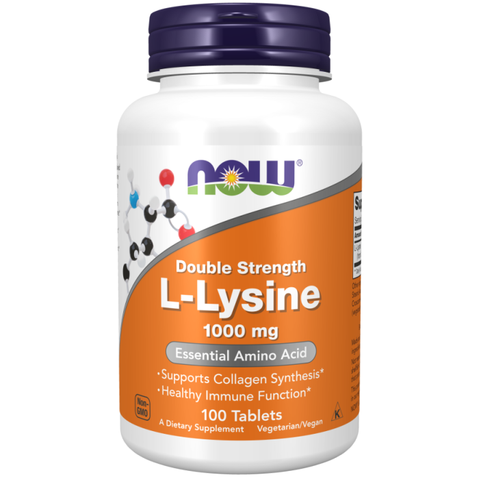 NOW Foods L-Lysine, Double Strength 1000 mg - 100 Tablets