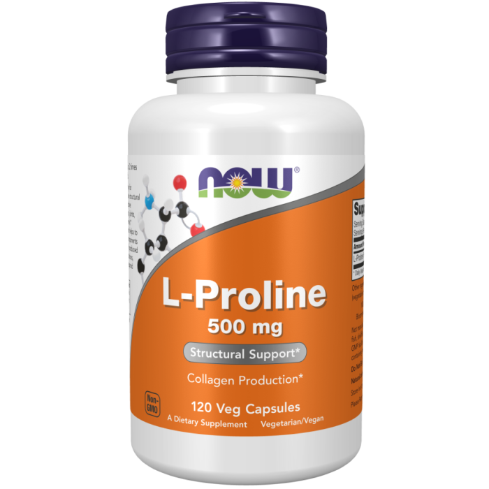 NOW Foods L-Proline 500 mg - 120 Veg Capsules