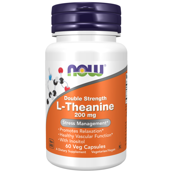 NOW Foods L-Theanine, Double Strength 200 mg - 60 Veg Capsules