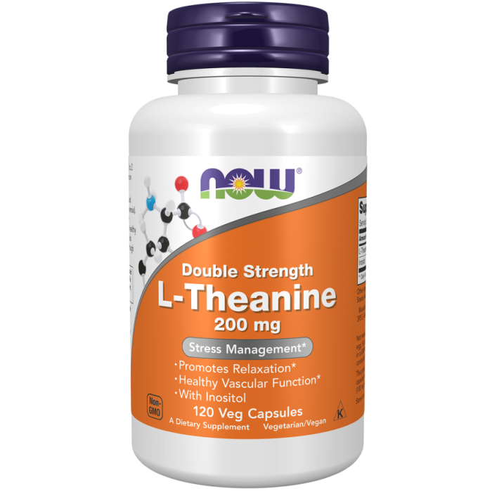 NOW Foods L-Theanine, Double Strength 200 mg - 120 Veg Capsules