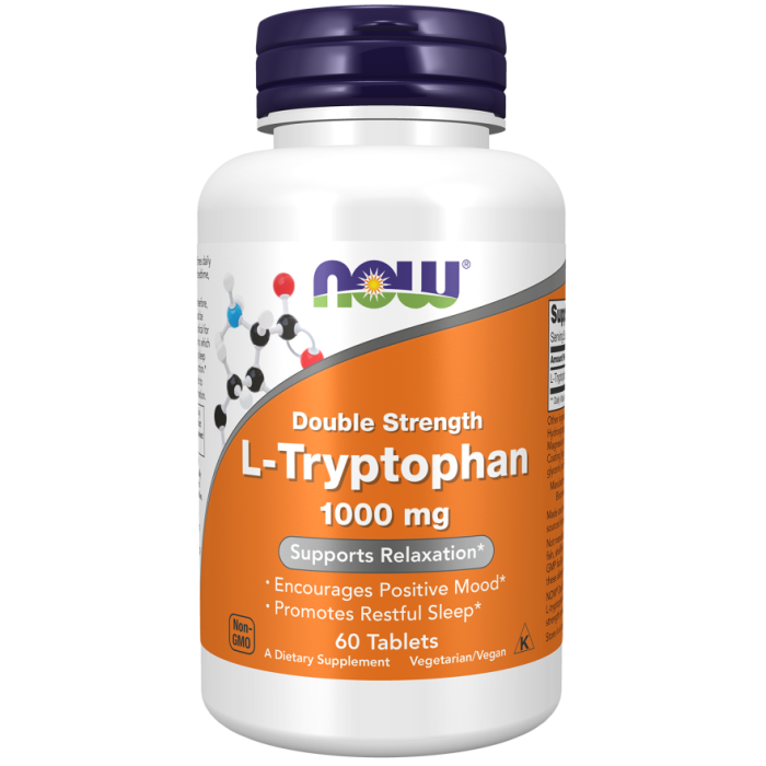 NOW Foods L-Tryptophan, Double Strength 1000 mg - 60 Tablets