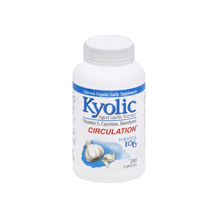 Kyolic Circulation Formula 106 Garlic With Vitamin E, Cayenne, And Hawthorn, 200 Capsules