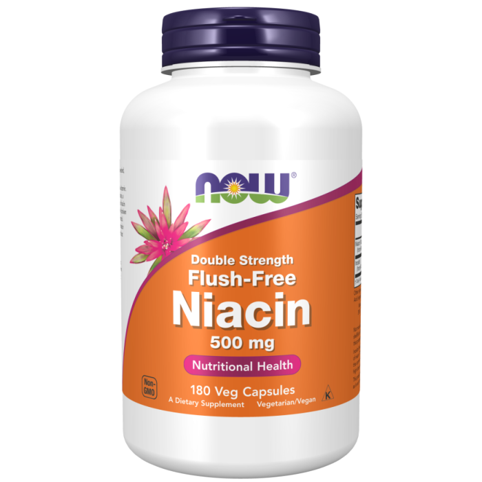 NOW Foods Niacin 500 mg, Double Strength Flush-Free - 180 Veg Capsules