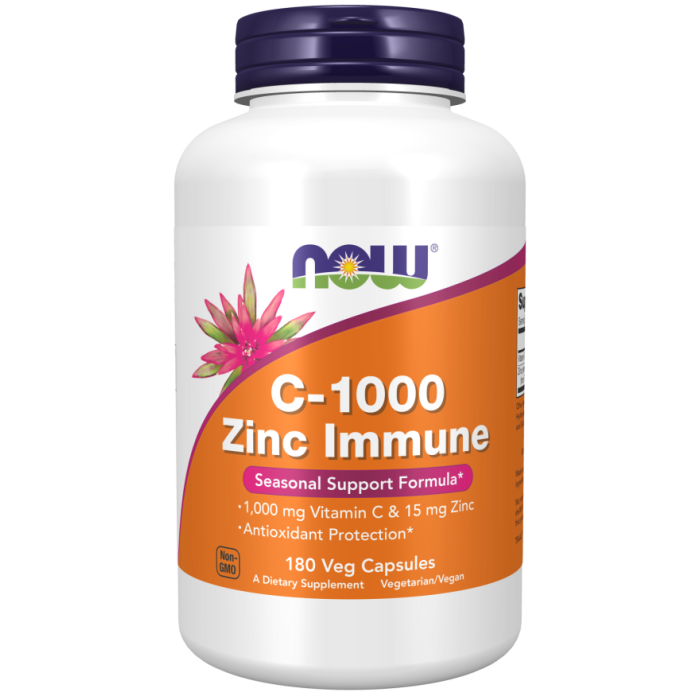 NOW Foods C-1000 Zinc Immune - 180 Veg Capsules