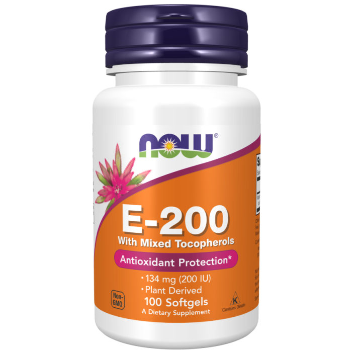 NOW Foods Vitamin E-200 With Mixed Tocopherols - 100 Softgels