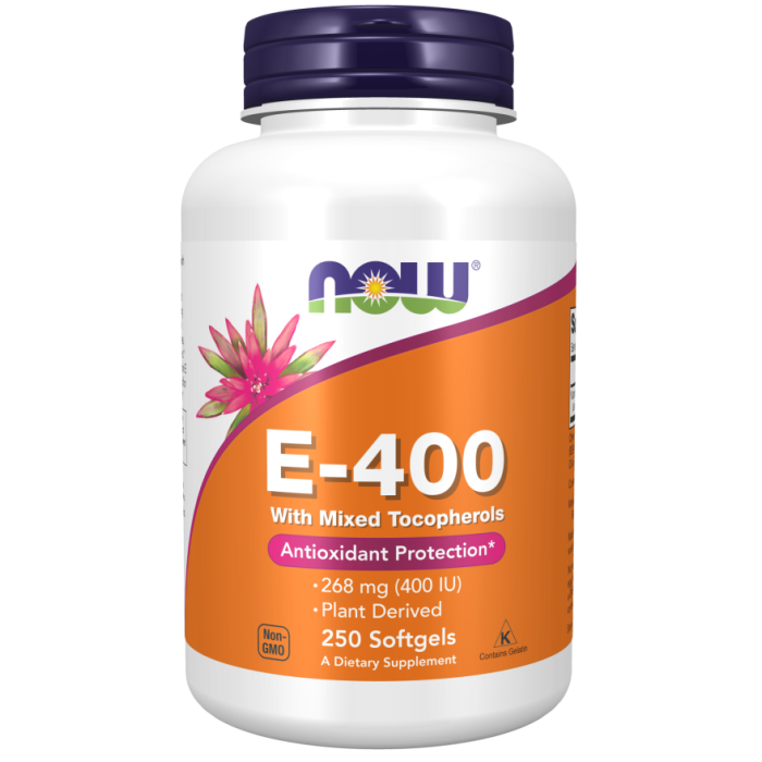 NOW Foods Vitamin E-400 With Mixed Tocopherols - 250 Softgels