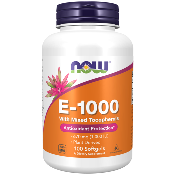 NOW Foods Vitamin E-1000 Mixed Tocopherols - 100 Softgels