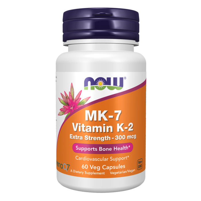 NOW Foods MK-7 Vitamin K-2, Extra Strength 300 mcg - 60 Veg Capsules