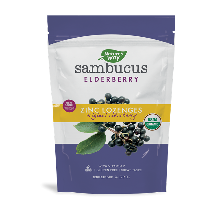 Nature's Way Sambucus Elderberry Zinc Lozenges, Elderberry, 24 Lozenges