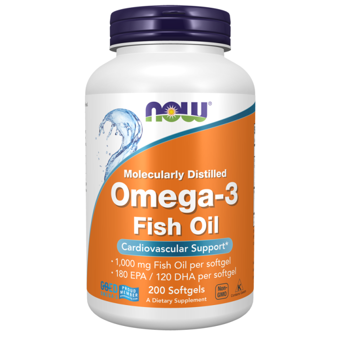 NOW Foods Omega-3 Fish Oil, Molecularly Distilled - 200 Softgels