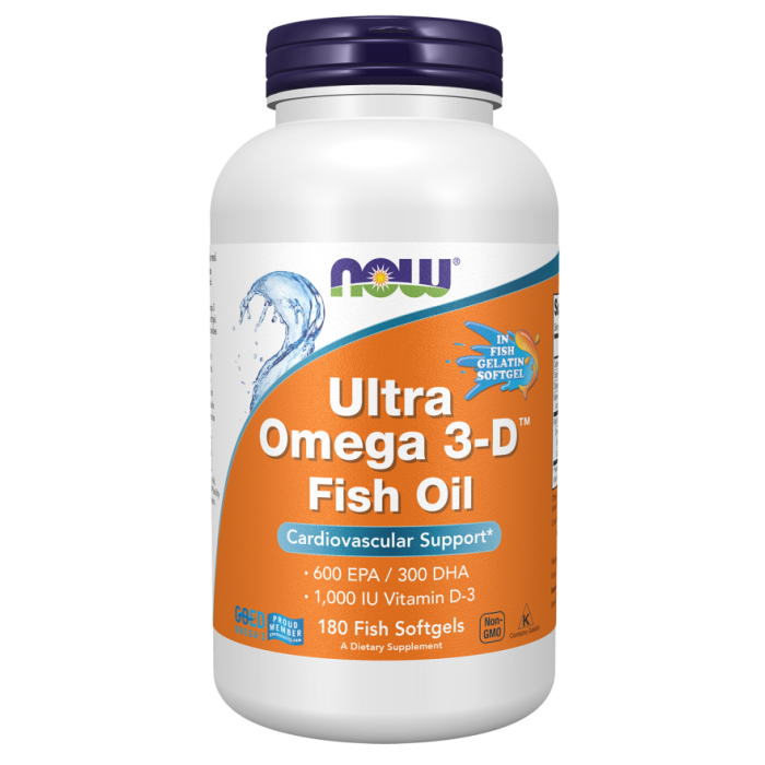 NOW Foods Ultra Omega 3-D™ Fish Oil (Fish Gelatin) - 180 Fish Softgels