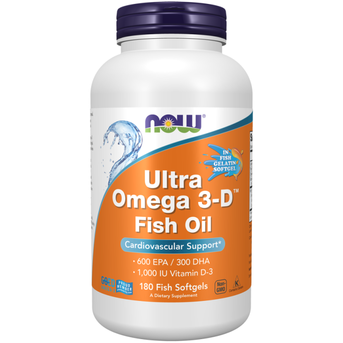 NOW Foods Ultra Omega 3-D™ Fish Oil (Fish Gelatin) - 180 Fish Softgels