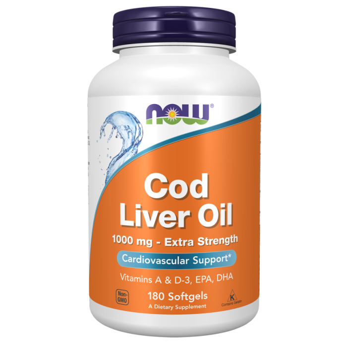 NOW Foods Cod Liver Oil, Extra Strength 1,000 mg - 180 Softgels