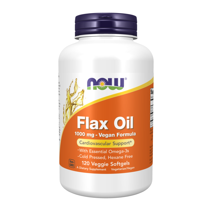 NOW Foods Flax Oil 1000 mg Vegan Formula - 120 Veggie Softgels