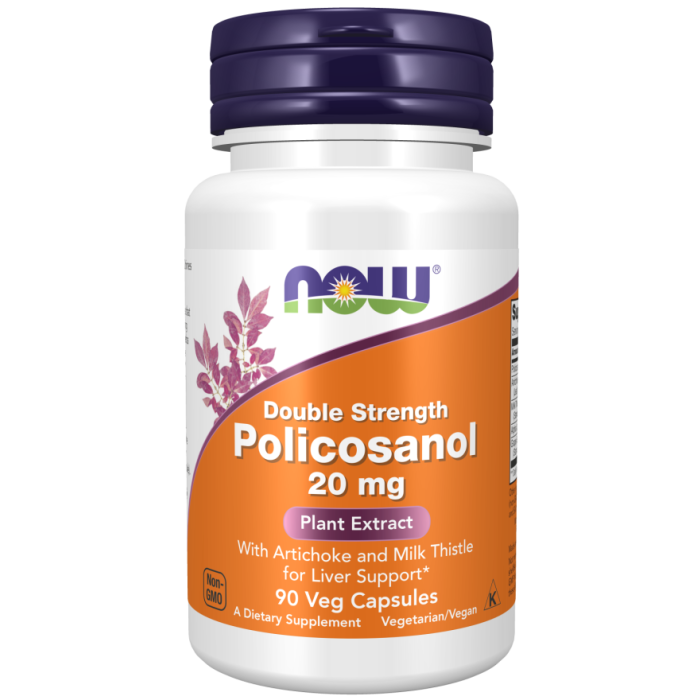 NOW Foods Policosanol, Double Strength 20 mg - 90 Veg Capsules