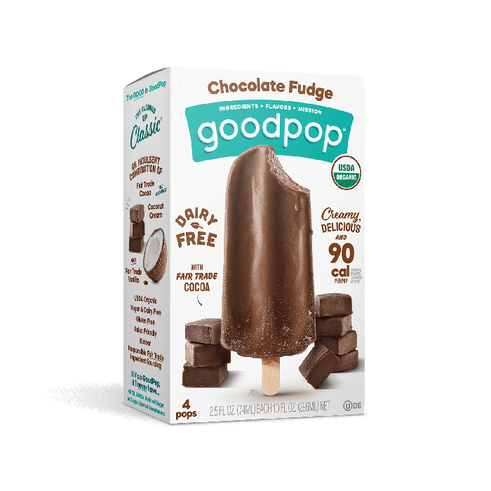 GoodPop Organic Dairy-Free Frozen Dessert Bars, Chocolate Fudge, 4 Count