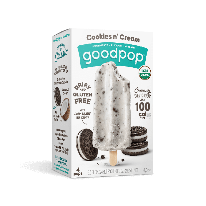 GoodPop Organic Dairy-Free Frozen Dessert Bars, Cookies n' Cream, 4 Count