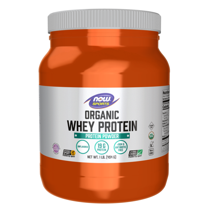 NOW Foods Whey Protein, Organic Unflavored Powder - 1 lb.