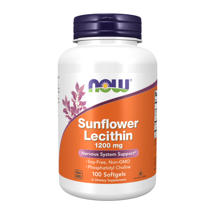 NOW Foods Sunflower Lecithin 1200 mg Soy-Free, Non-GMO - 100 Softgels