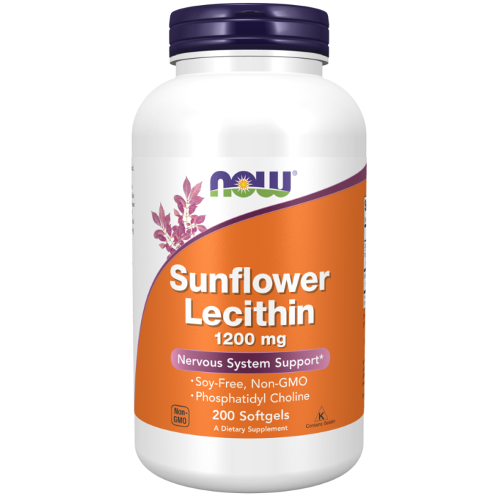 NOW Foods Sunflower Lecithin 1200 mg Soy-Free, Non-GMO - 200 Softgels