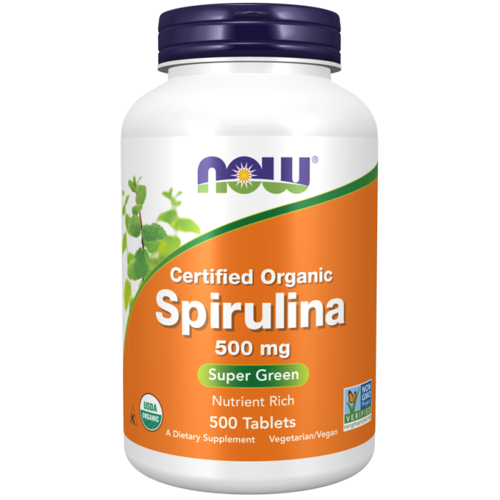 NOW Foods Spirulina 500 mg, Organic - 500 Tablets