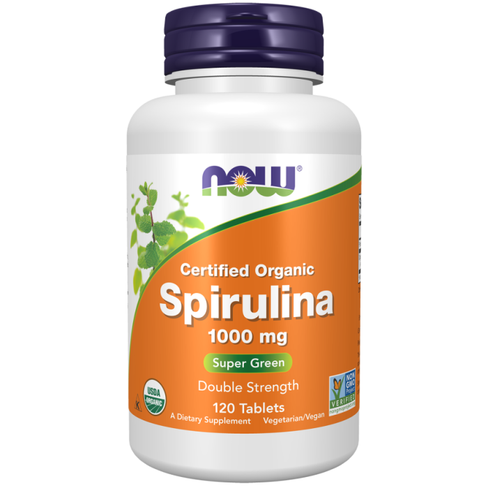 NOW Foods Spirulina, Double Strength, Organic 1000 mg - 120 Tablets