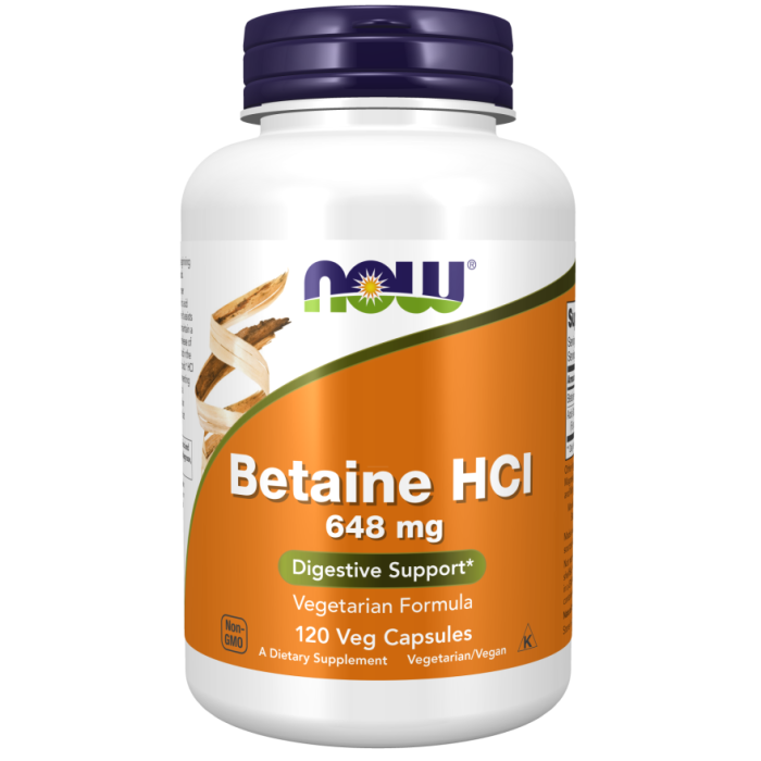 NOW Foods Betaine HCl 648 mg - 120 Veg Capsules