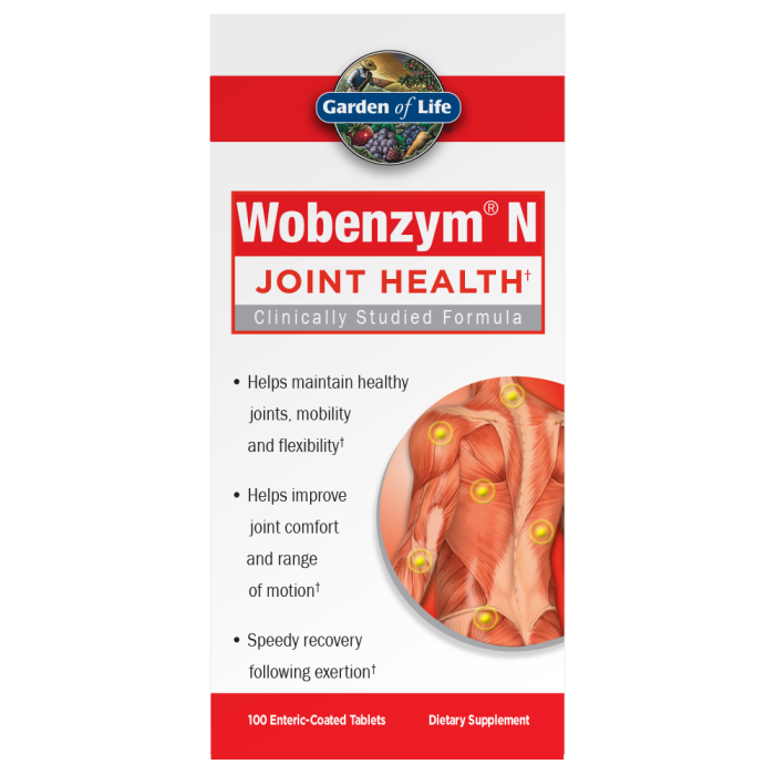 Garden of Life Wobenzym N Healthy Inflammation and Joint Support, 100 Tablets