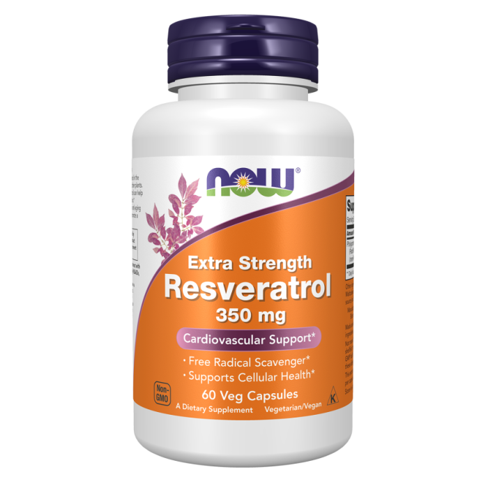 NOW Foods Resveratrol, Extra Strength 350 mg - 60 Veg Capsules