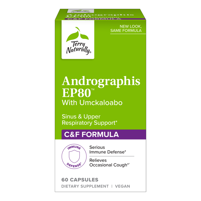 Terry Naturally Andrographis EP80 with Umckaloabo - Front view