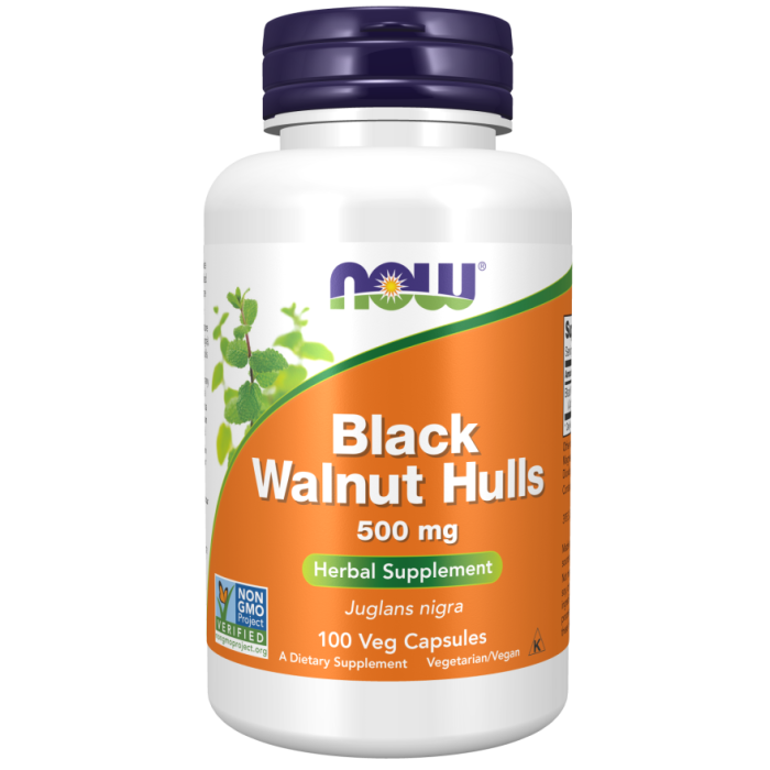 NOW Foods Black Walnut Hulls 500 mg - 100 Veg Capsules