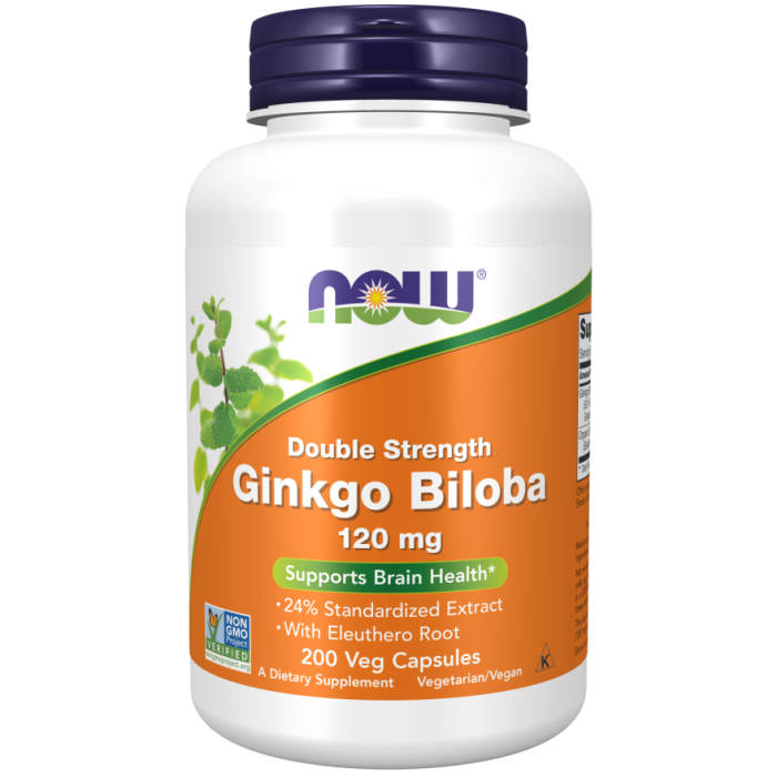 NOW Foods Ginkgo Biloba, Double Strength 120 mg - 200 Veg Capsules