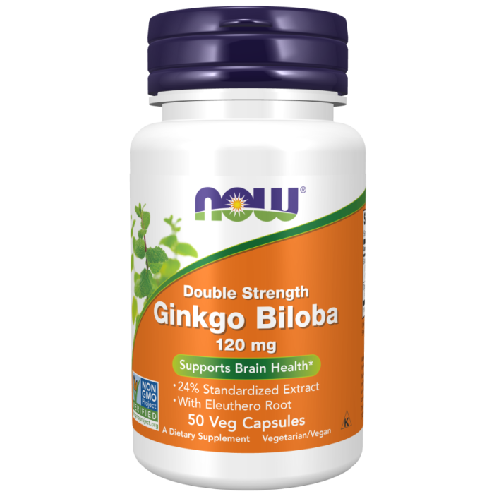 NOW Foods Ginkgo Biloba, Double Strength 120 mg - 50 Veg Capsules