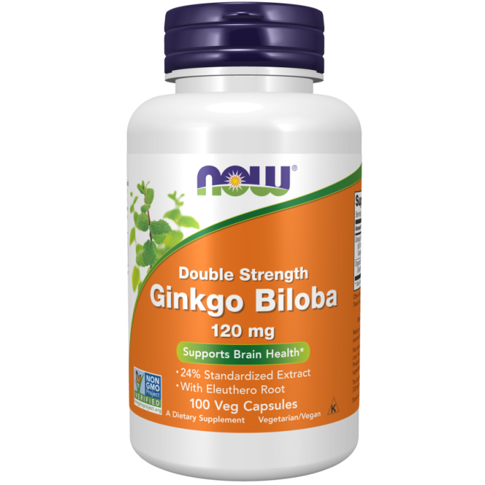 NOW Foods Ginkgo Biloba, Double Strength 120 mg - 100 Veg Capsules