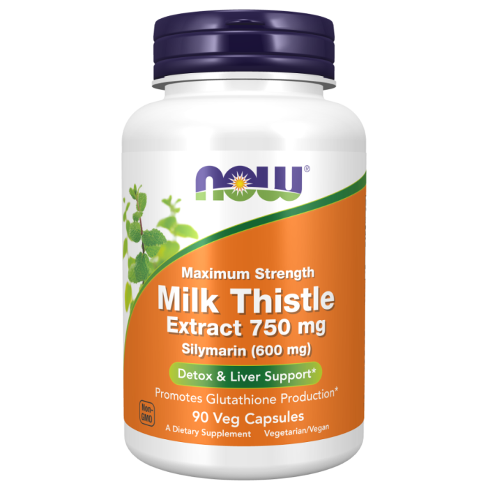 NOW Foods Milk Thistle Extract 750 mg Silymarin (600 mg), Maximum Strength - 90 Veg Capsules