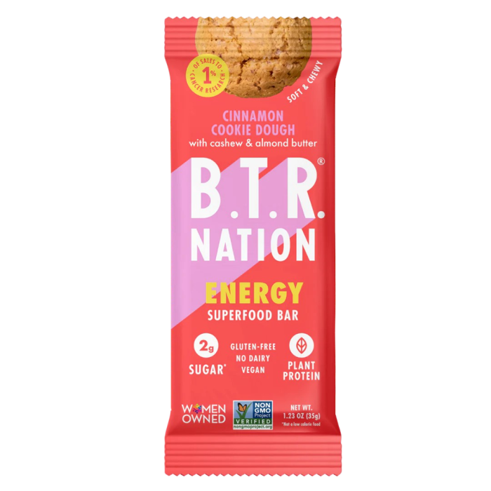 B.T.R Nation Cinnamon Cookie Dough Energy Protein Bars - Front view