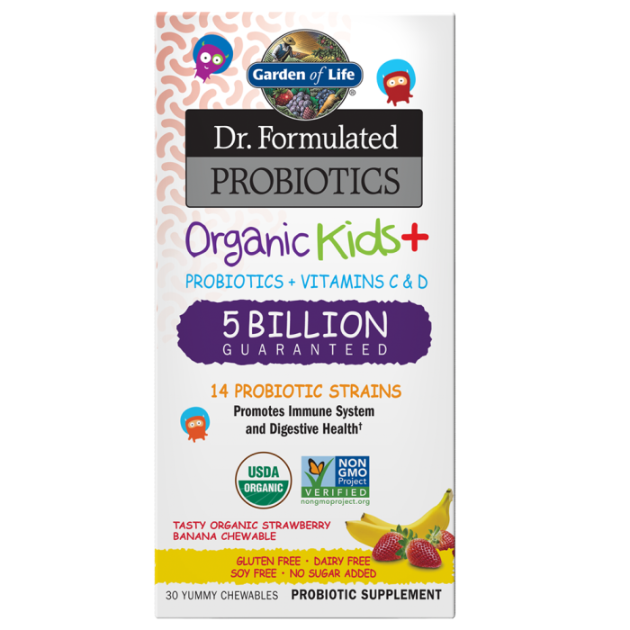 Garden of Life Dr. Formulated Probiotics Organic Kids+, Strawberry/Banana Flavor, 30 Chewables