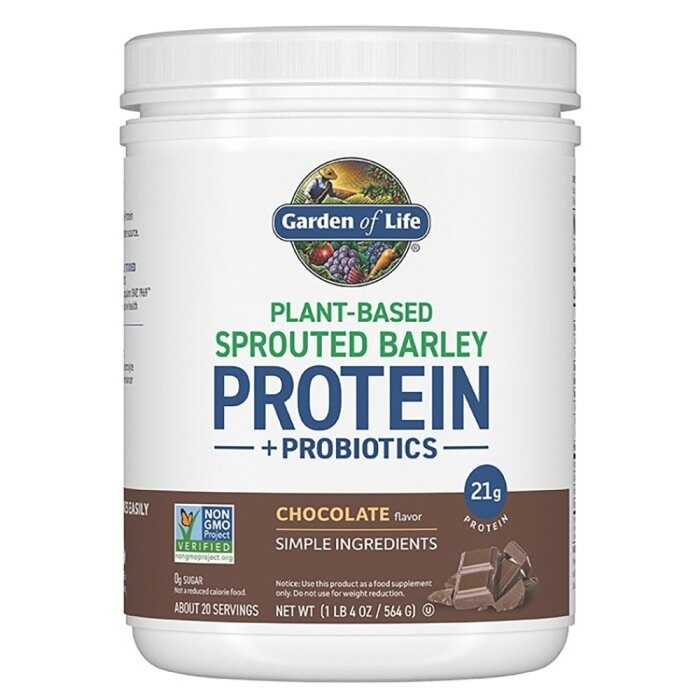 Garden of Life Sprouted Barley Protein + Probiotics Powder - Chocolate - Front view