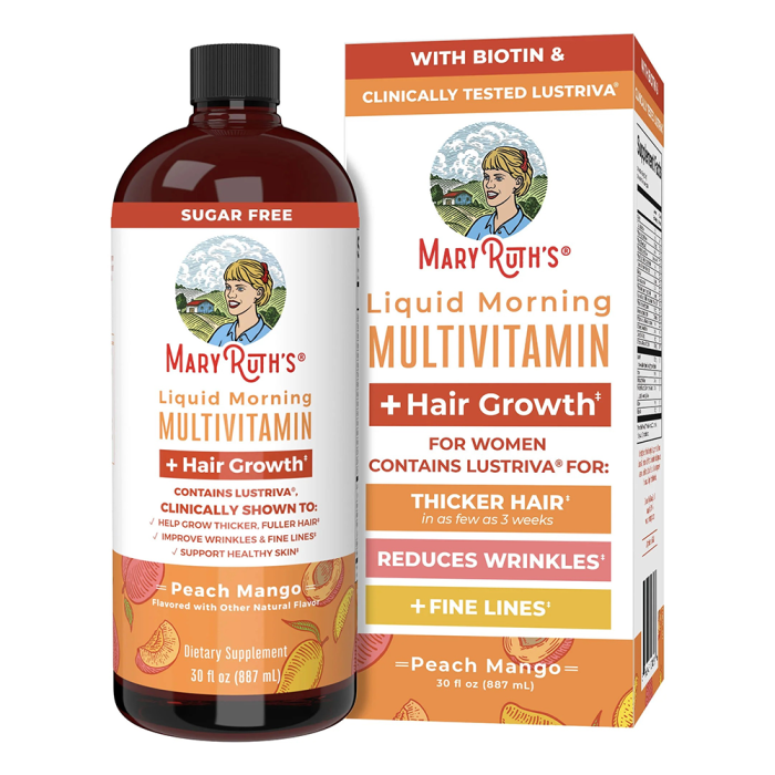 MaryRuth's Liquid Morning Multivitamin + Hair Growth Peach Mango - Front view