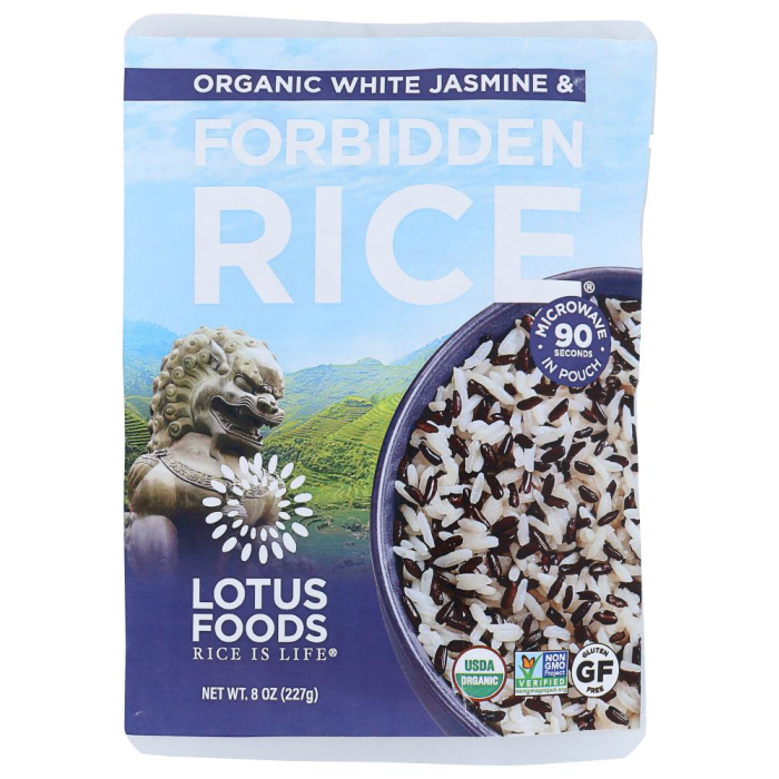 Lotus Foods Organic White Jasmine & Forbidden Rice Blend, Heat & Eat, 8 oz.