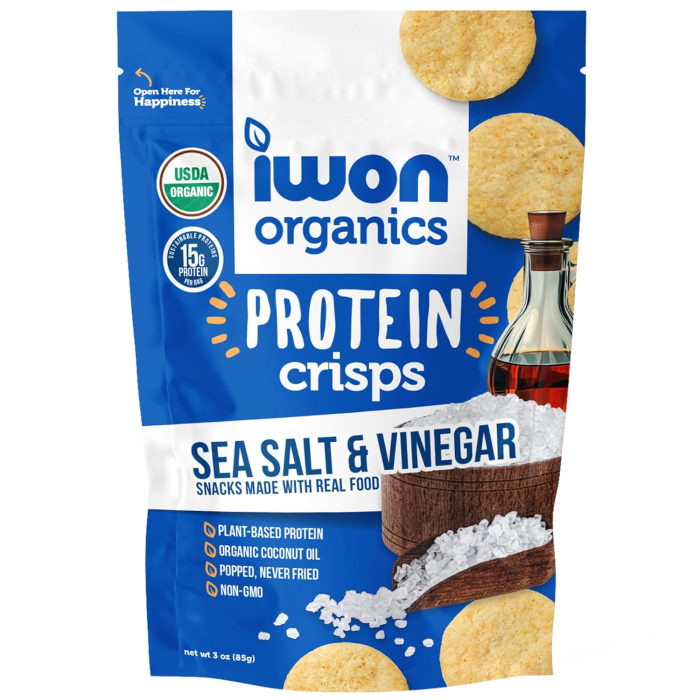 IWON Organics Plant-Based Protein Crisps, Sea Salt & Vinegar, 3 oz.