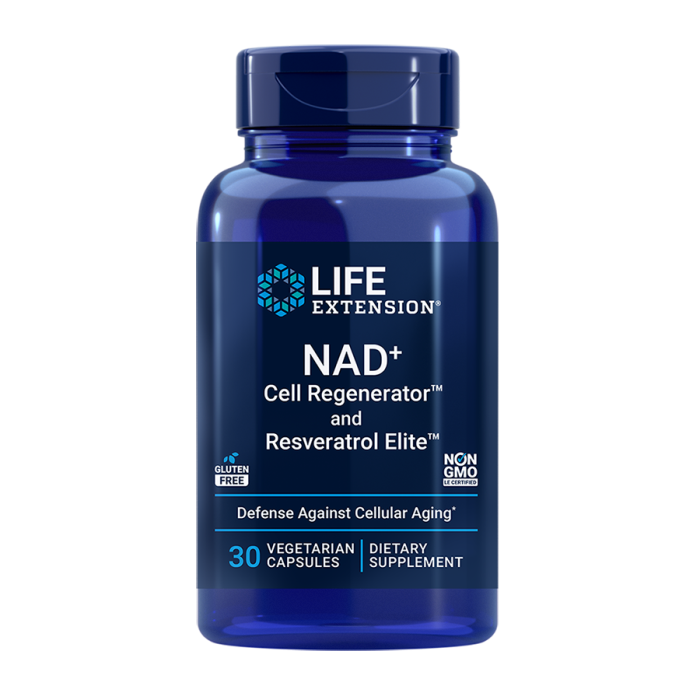 Life Extension NAD+ Cell Regenerator and Resveratrol Elite - Front view